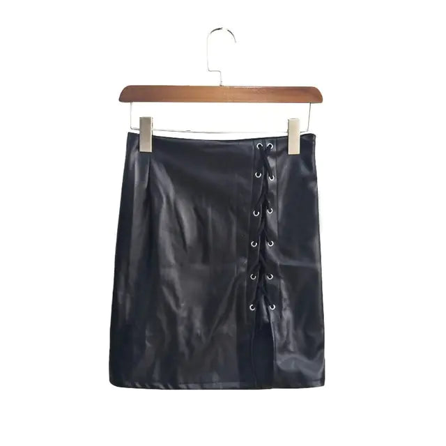 Belted Luxe Leren Splitrok