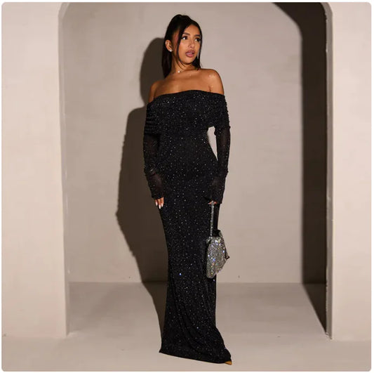 Luxe Off-shoulder Jurk met Pailletten